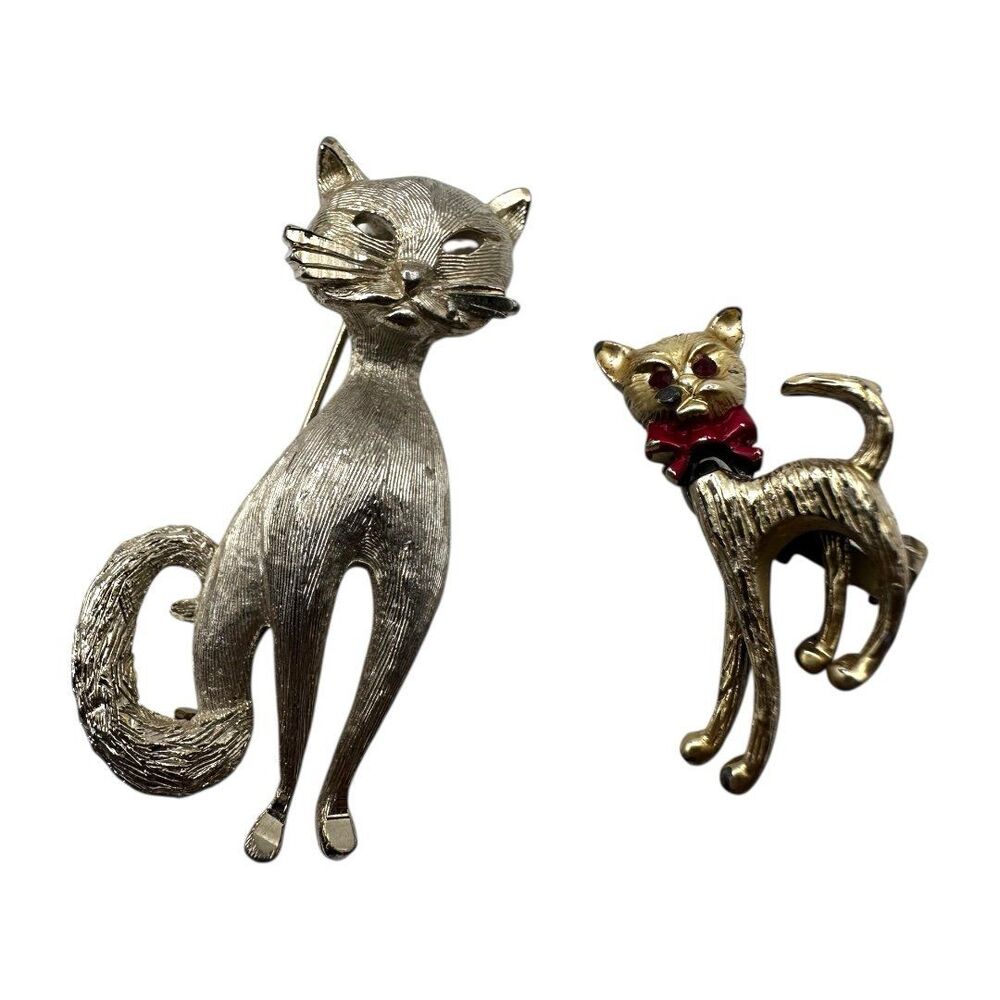 Two Vintage Cat Brooches